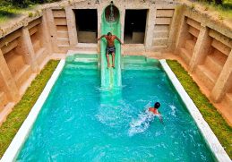 90 Days Built Underground Temple Tunnel and Water Slide Pool