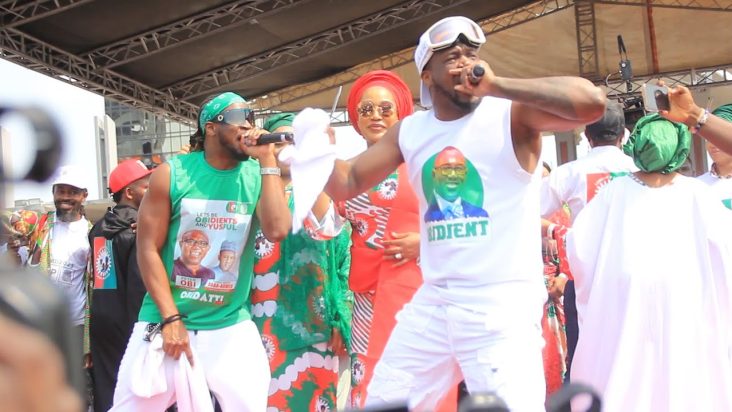 CROWD WOW  PETER OBI'S WIFE AS SHE JOINS P SQUARE ON STAGE TO CAMPAIGN FOR HER HUSBAND