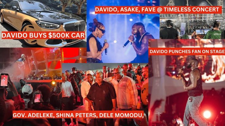 Davido Timeless Concert: Davido fights fan on stage, Gov Adeleke present, buys $500k car, Asake sing