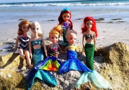 MERMAID tails ! Elsa and Anna toddlers at beach - Ariel - sand - swim - floatie - water fun - splash