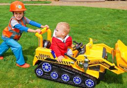 Vlad and Niki play with they own toys and help brother Chris